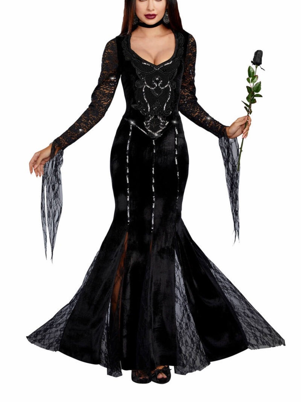 Dreamgirl Frightfully Beautiful Black Velvet Maxi Mermaid Dress Sexy Costume
